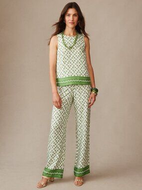J McLaughlin Carter Silk Blend Pants in Mythic Geo Border - White/Green NEW
